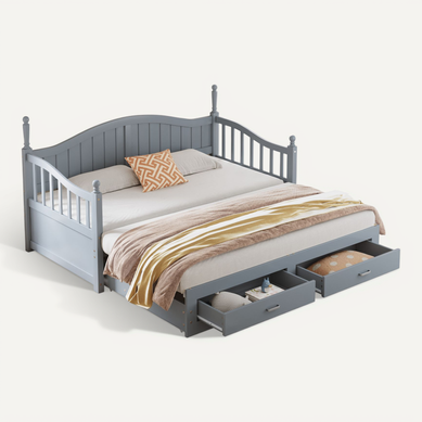 Lit Gigogne 90/180x190 Cm Convertible Avec Tiroirs, Gris Lit Gigogne 90/180x190 Cm Convertible Avec Tiroirs, Gris