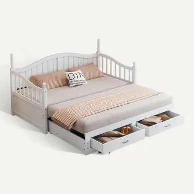 Lit Gigogne 90/180x190 Cm Convertible Avec Tiroirs, Blanc Lit Gigogne 90/180x190 Cm Convertible Avec Tiroirs, Blanc