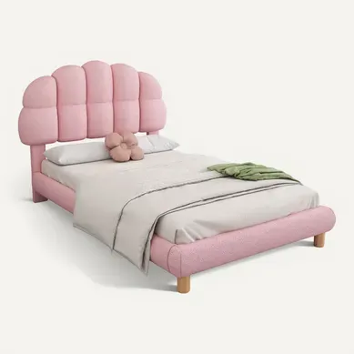 Lit Enfant 90 X 200cm, Lit Rembourré, Sommier À Lattes En Bois, Polaire Circulaire, Rose
