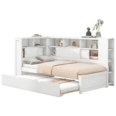 Lit Gigogne 90 X 200 Cm (90 X 190 Cm), Lit Plateforme Avec Compartiment De Rangement USB, Blanc Lit Gigogne 90 X 200 Cm (90 X 190 Cm), Lit Plateforme Avec Compartiment De Rangement USB, Blanc