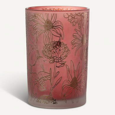 Photophore Déco En Verre Mat "fleurs" 18cm Rouge