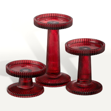 Lot De 3 Chandeliers En Verre "nelly" 16cm Rouge