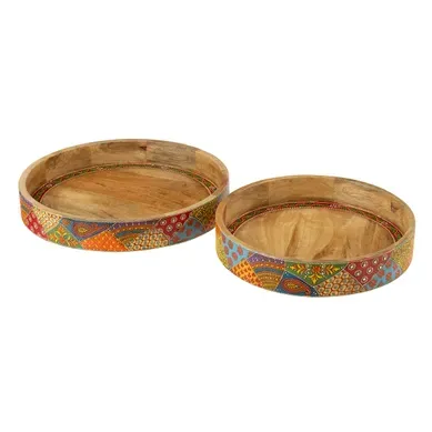 Lot De 2 Plateaux Déco En Bois "delhi" 40cm Multicolore Lot De 2 Plateaux Déco En Bois "delhi" 40cm Multicolore