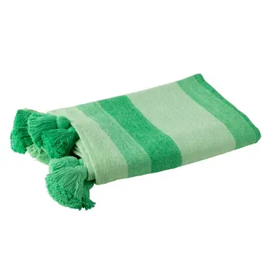 Plaid Rayé À Pompons "polly" 130x180cm Vert Plaid Rayé À Pompons "polly" 130x180cm Vert