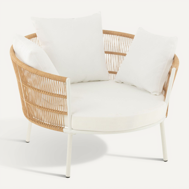 Fauteuil De Jardin En Rotin Et Metal - 109x118x79 Cm - Naturel Fauteuil De Jardin En Rotin Et Metal - 109x118x79 Cm - Naturel