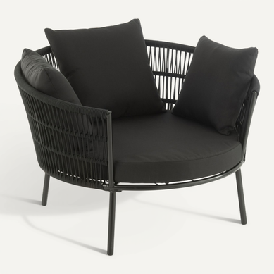 Fauteuil De Jardin En Rotin Et Metal - 109x118x79 Cm - Noir Fauteuil De Jardin En Rotin Et Metal - 109x118x79 Cm - Noir