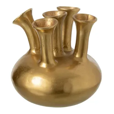 Vase Design En Métal "tulipe" 33cm Doré