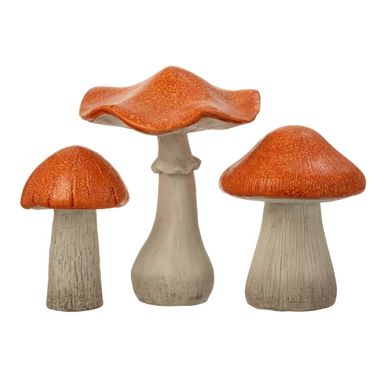 Lot De 3 Champignons Déco "chalet" 50cm Gris et Orange