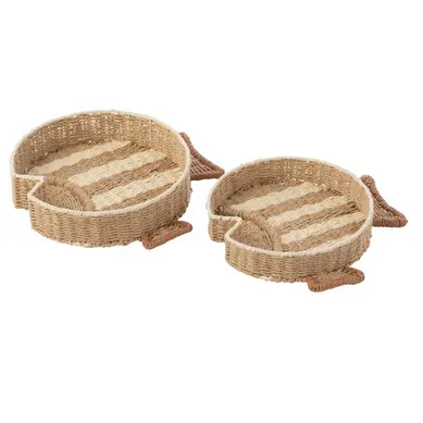 Lot De 2 Plateaux Déco "poissons" 43cm Naturel et Blanc Lot De 2 Plateaux Déco "poissons" 43cm Naturel et Blanc