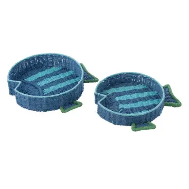 Lot De 2 Plateaux Déco "poissons" 43cm Bleu Foncé