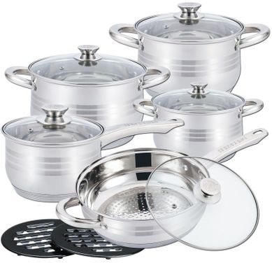 Batterie De Cuisine 12 Pièces En Acier Inoxydable   Hg1242-ix