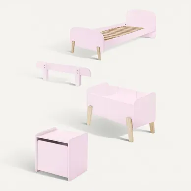 Pack - Lit Enfant, Chevet, Barrière et Coffre "kiddy" 90x200cm Rose Pack - Lit Enfant, Chevet, Barrière et Coffre "kiddy" 90x200cm Rose