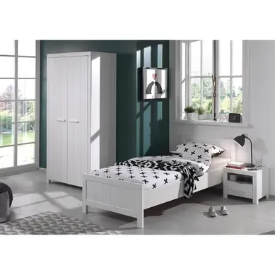 Pack - Lit Enfant, Chevet et Armoire 2 Portes "erik" Blanc Pack - Lit Enfant, Chevet et Armoire 2 Portes "erik" Blanc
