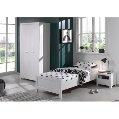 Lit 90x200 - Chevet 1 Tiroir Et Armoire 2 Portes Erik - Blanc Lit 90x200 - Chevet 1 Tiroir Et Armoire 2 Portes Erik - Blanc
