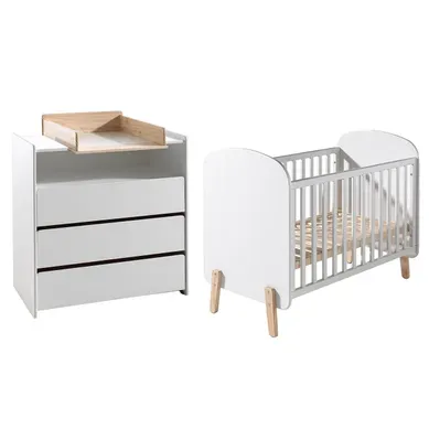 Lit Bébé 60x120 - Commode 3 Tiroirs Et Plan à Langer Kiddy - Blanc Lit Bébé 60x120 - Commode 3 Tiroirs Et Plan à Langer Kiddy - Blanc