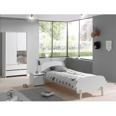 Lit 90x200 - Chevet 1 Porte Et Armoire 2 Portes Kiddy - Blanc Lit 90x200 - Chevet 1 Porte Et Armoire 2 Portes Kiddy - Blanc