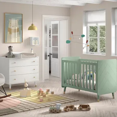 Pack - Lit Bébé, Commode et Plan À Langer "billy" 60x120cm Blanc et Vert Pack - Lit Bébé, Commode et Plan À Langer "billy" 60x120cm Blanc et Vert