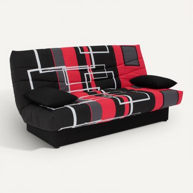 Banquette-lit clic-clac PORTO labyrinthe noir et rouge Banquette-lit clic-clac PORTO labyrinthe noir et rouge vue 3/4