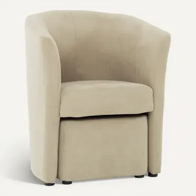 Fauteuil cabriolet et pouf CLAYTON tissu Soro camel Fauteuil cabriolet et pouf CLAYTON tissu Soro camel vue 3/4