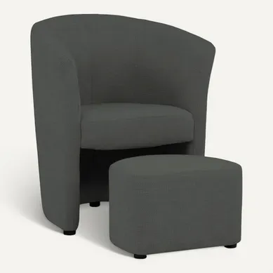 Fauteuil cabriolet et pouf CLAYTON II tissu guilty anthracite Fauteuil cabriolet et pouf CLAYTON II tissu guilty anthracite vue 3/4