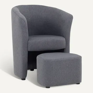 Fauteuil cabriolet et pouf CLAYTON II tissu neve anthracite Fauteuil cabriolet et pouf CLAYTON II tissu neve anthracite vue 3/4