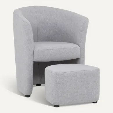 Fauteuil cabriolet et pouf CLAYTON II tissu neve gris clair Fauteuil cabriolet et pouf CLAYTON II tissu neve gris clair vue 3/4