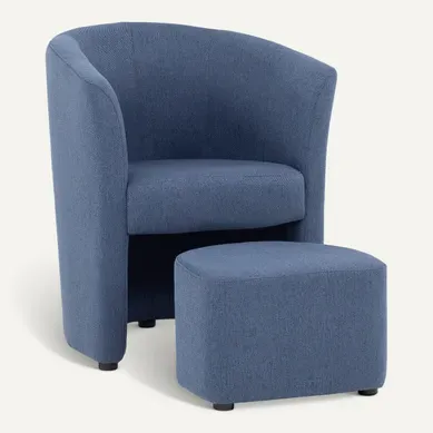 Fauteuil cabriolet et pouf CLAYTON II tissu neve bleu foncé Fauteuil cabriolet et pouf CLAYTON II tissu neve bleu foncé vue 3/4