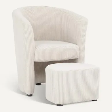 Fauteuil cabriolet et pouf CLAYTON II tissu lincoln beige Fauteuil cabriolet et pouf CLAYTON II tissu lincoln beige vue 3/4