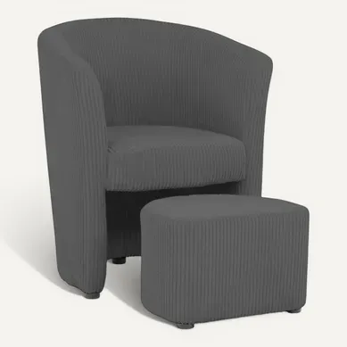 Fauteuil cabriolet et pouf CLAYTON II tissu lincoln gris foncé Fauteuil cabriolet et pouf CLAYTON II tissu lincoln gris foncé vue 3/4