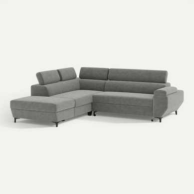 Canapé D’angle Convertible 3 Places Anthracite Avec Coffre Et Têtières