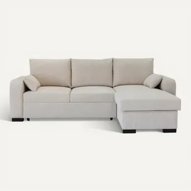 Canapé d'angle convertible méridienne réversible HARPER velours côtelé beige vue de face