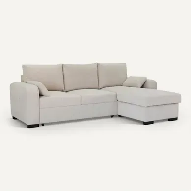 Canapé d'angle convertible méridienne réversible HARPER velours côtelé beige vue 3/4