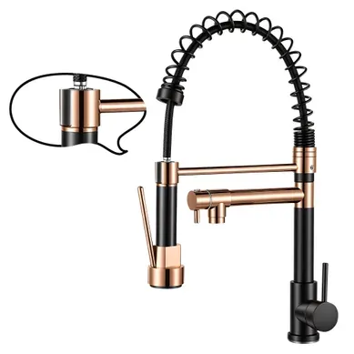 Robinet Rétractable, Noir Et Or Rose, Avec Deux Modes De Débit D'eau Et Une Rotation à 360°