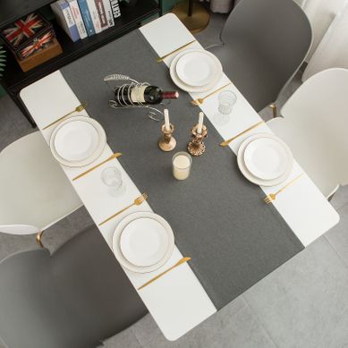 Chemin De Table En Lin, Imperméable, Réversible, Lavable En Machine, Gris Foncé, 30 X 120 Cm Chemin De Table En Lin, Imperméable, Réversible, Lavable En Machine, Gris Foncé, 30 X 120 Cm