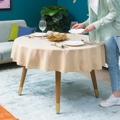 Nappe Ronde,beige, Aspect Lin, Imperméable, Lavable En Machine, Réversible, 140 Cm Nappe Ronde,beige, Aspect Lin, Imperméable, Lavable En Machine, Réversible, 140 Cm