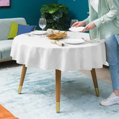 Nappe Ronde,blanc, Aspect Lin, Imperméable, Lavable En Machine, Réversible, 140 Cm Nappe Ronde,blanc, Aspect Lin, Imperméable, Lavable En Machine, Réversible, 140 Cm