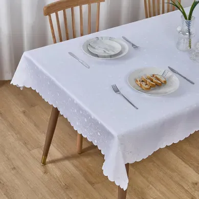 Nappe Rectangulaire Blanc, Motif Jacquard, Imperméable, Résistante Aux Rayures, Tissu Doux Nappe Rectangulaire Blanc, Motif Jacquard, Imperméable, Résistante Aux Rayures, Tissu Doux
