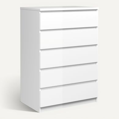 Commode 5 tiroirs BEST LAK blanc laqué vue 3/4