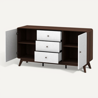 Cassie - Buffet Avec 2 Portes Et 3 Tiroirs En Effet Noyer Blanc