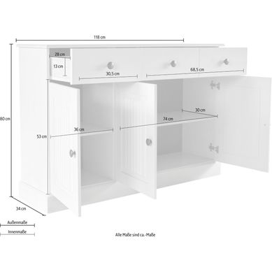 Mille - Buffet Avec 3 Portes Et 2 Tiroirs En Pin Laqué Blanc