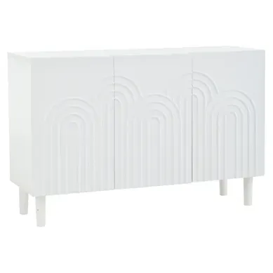 Buffet Blanc Avec Motifs Géométriques En Relief 3 Portes De Rangement