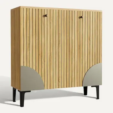 Meuble à Chaussures Effet Bois Avec 3 Portes Cannelées 90x32x94cm Meuble à Chaussures Effet Bois Avec 3 Portes Cannelées 90x32x94cm