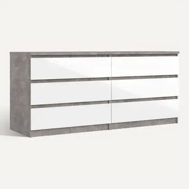 Commode 2x3 tiroirs BEST LAK Blanc et béton vue 3/4
