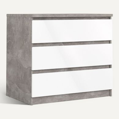 Commode 3 tiroirs BEST LAK blanc laqué béton vue 3/4