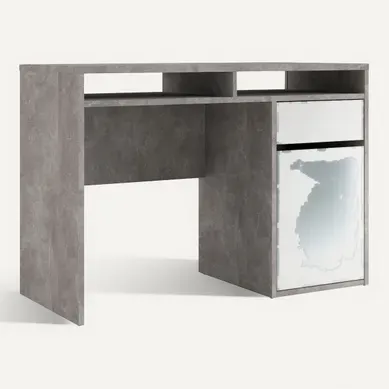 Bureau 1 porte et 1 tiroir BEST LAK 2 Imitation béton/blanc brillant vue 3/4