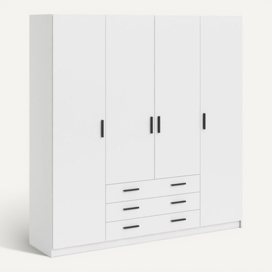 Armoire Chambre Blanc Mat 4 Portes 3 Tiroirs 200,4 Cm