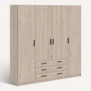 Armoire Vega Chêne Jackson : 4 Portes, 3 Tiroirs, 195,5x49,6x200,4 Cm