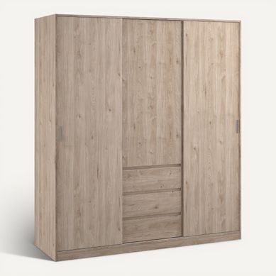 Armoire 3 portes 3 tiroirs L.177 cm BEST imitation chêne vue 3/4