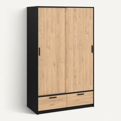 Armoire 2 portes coulissantes DRESS 2 tiroirs ch/nr L.121 cm Armoire 2 portes coulissantes DRESS 2 tiroirs ch/nr L.121 cm vue 3/4