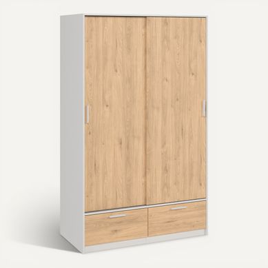 Armoire 2 portes coulissantes DRESS 2 tiroirs ch/bl L.121 cm vue 3/4